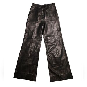 Black Leather Wide-Leg High-Rise Pants, Italy, 26" Waist / Italian 40